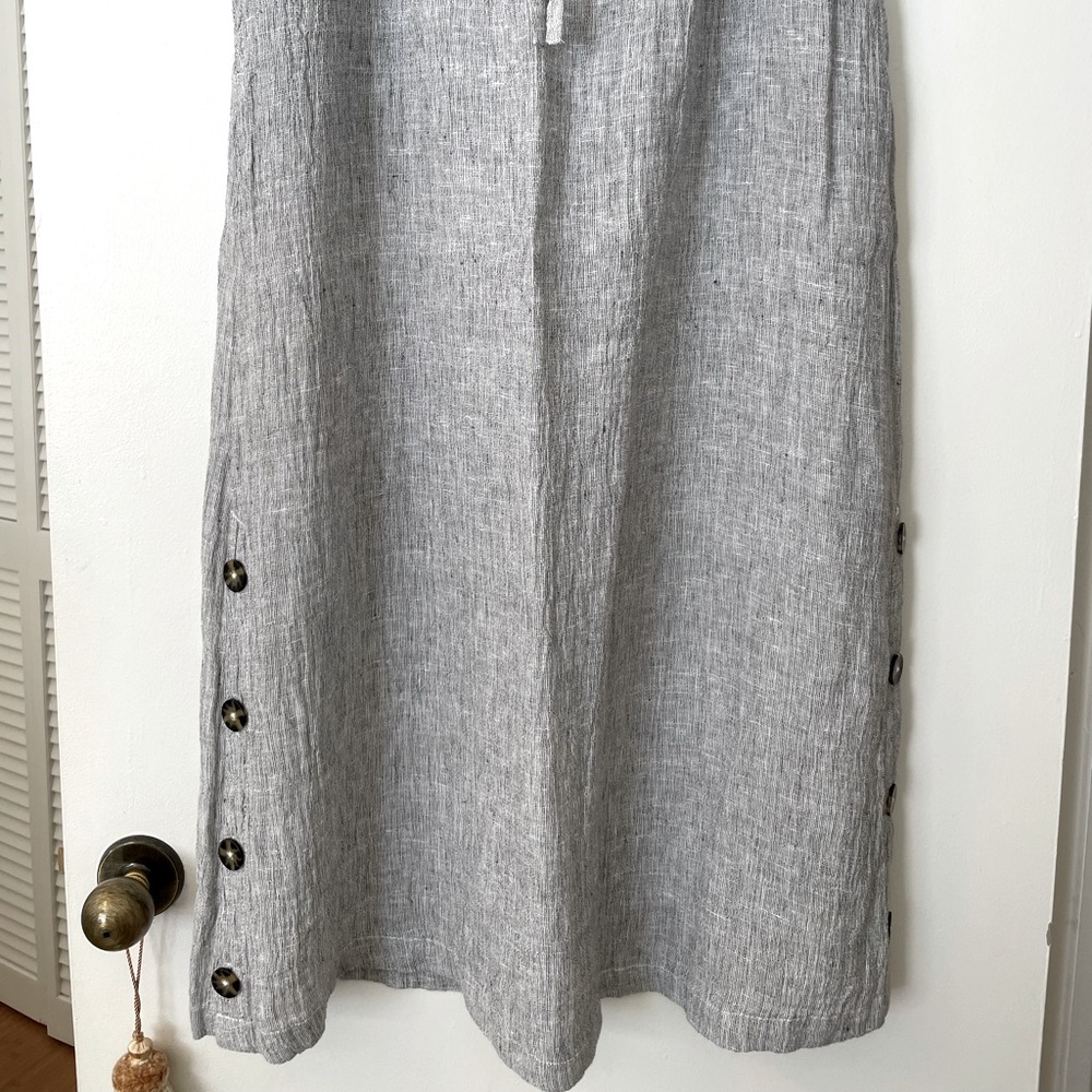 Tahari Striped Linen Maxi Skirt Side Button